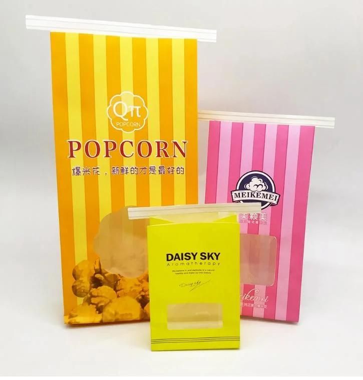 Eco Friendly Side Gusset with Clear Window 1 Lb 1/2 Lb Kraft Paper Tin Tie Popcorn Bags for Food Packaging