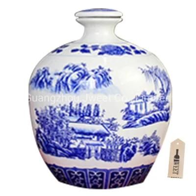 Custom 1000 Ml White Ceramic Spirit Bottle with Blue Logo