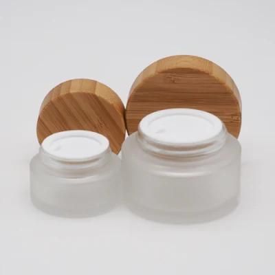 Cream Container Glass 50g Cream Body Jar with Bamboo Lid
