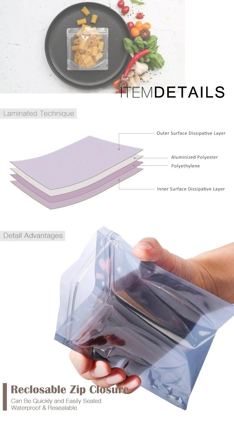 Airtight Mylar ESD Shielding Clear Zipper Anti-Static Bag for Cable PCB