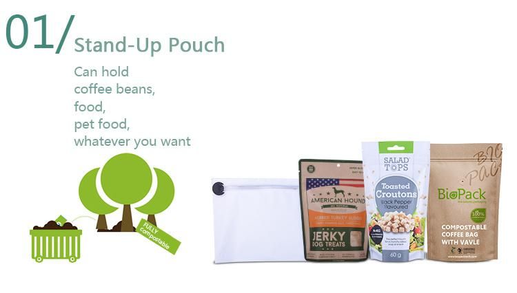 Eco-Friendly Biodegradable Kraft Paper+PLA Side Gusset Bottom Stand up Pouch for Coffee / Tea / Food Packaging