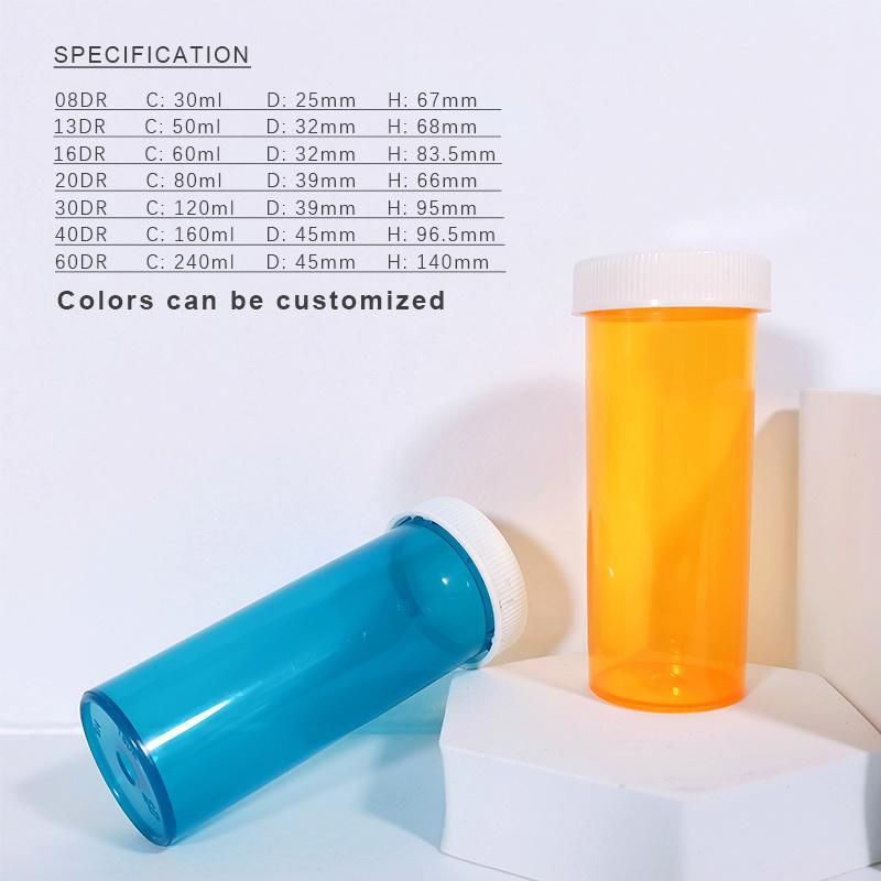 Hot Sale Waterproof Airtight Plastic Medicine Pill Bottles Prescription Push Down and Turn Vials with Child Resistant Caps