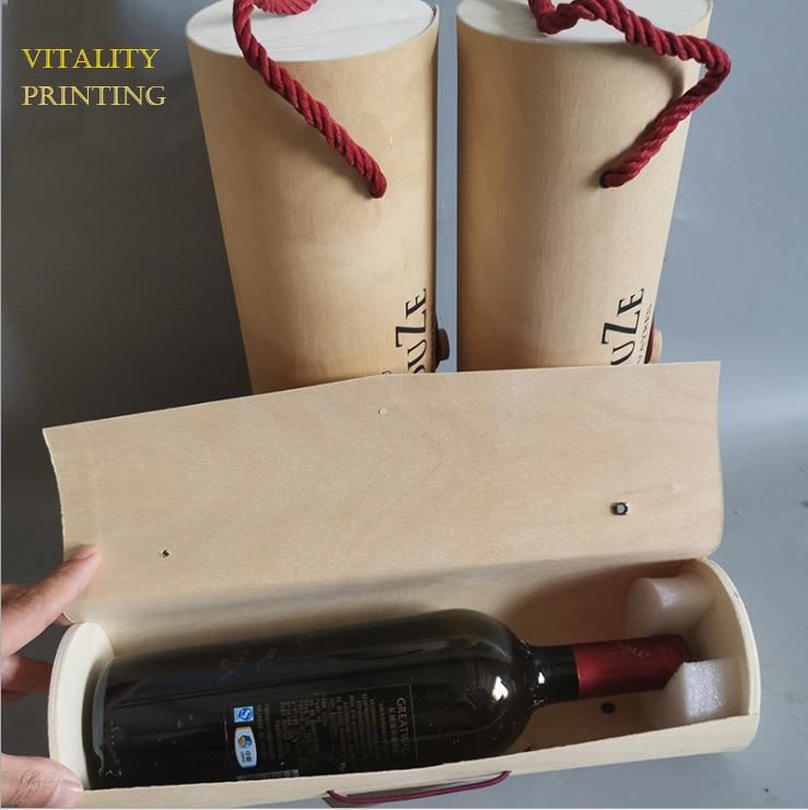 Wholesale Custom Printing Loge Laser Engraving Vodka Rum Champagne Brandy Whisky Wine Wood Packaging Naturial Wooden Liquor Packing Box with Handle