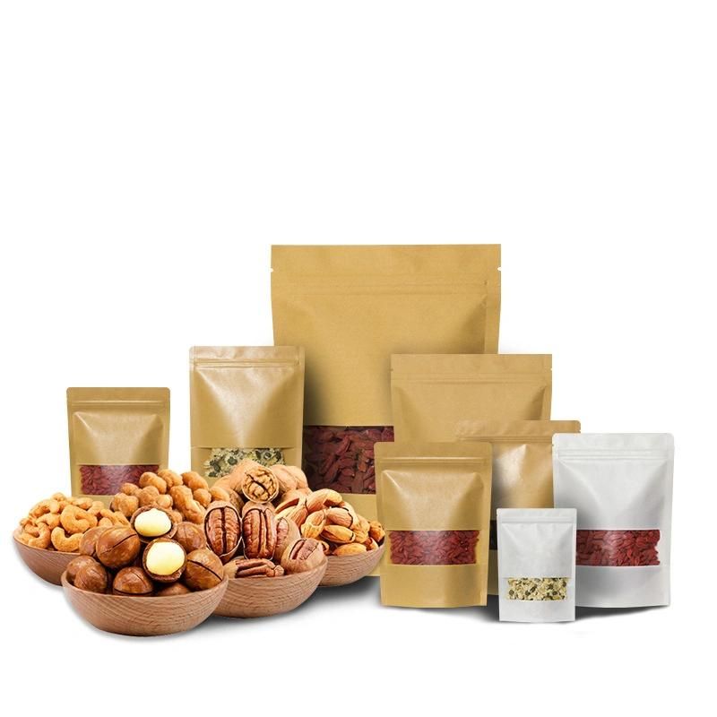 Food Packaging Zip Window Ecological Brown Kraft Paper Bags