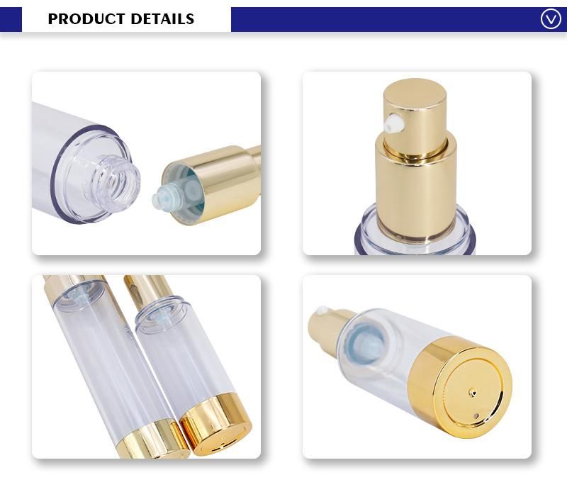 30ml 50ml Golden Airless Pump Essence Oil Bottles Plastic Container