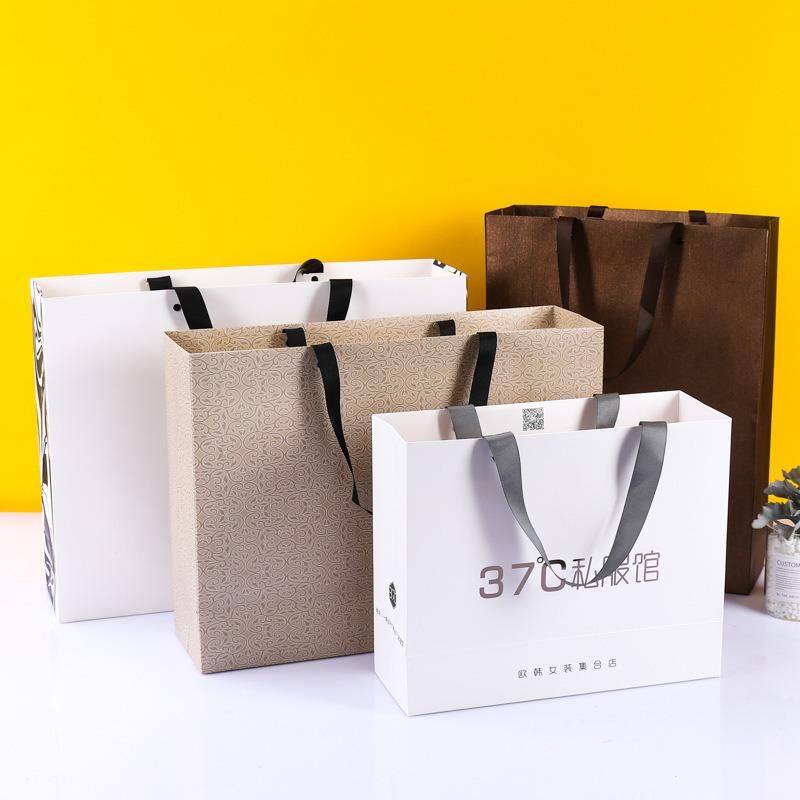 Disposable Brown Printed Kraft Paper Packaging Shopping Gift Bag