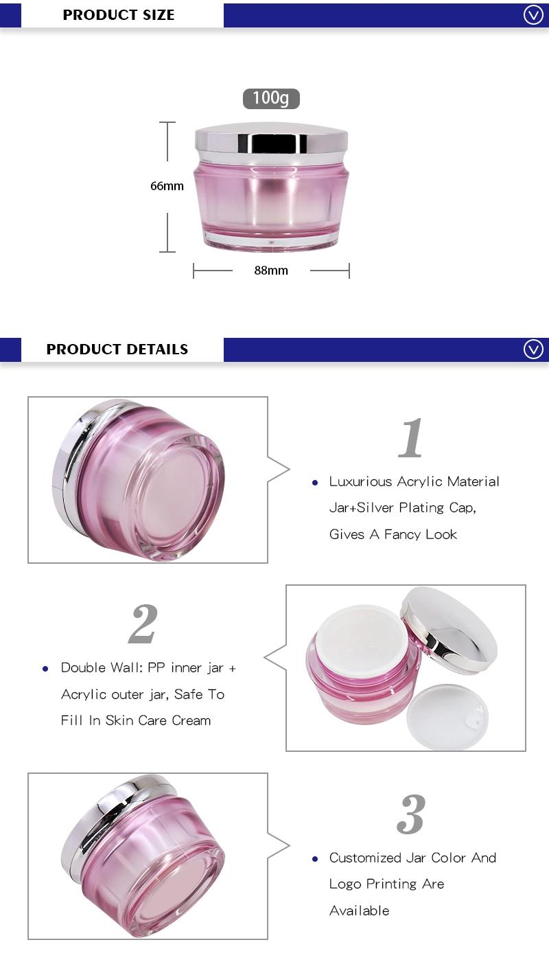 OEM 100g Purple Acrylic Cream Jar with Silver Plating Cap