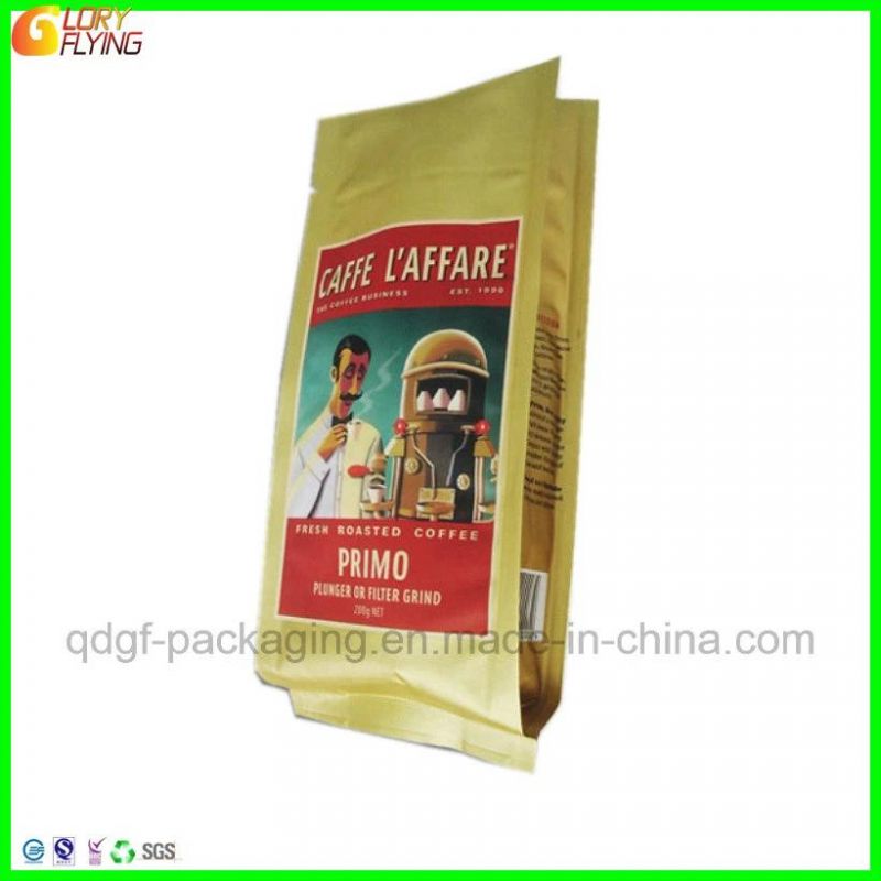 Four-Side Sealed Plastic Paper Bag with Degassing Valve/Coffee Bag/Food Packaging Supplier