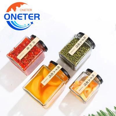 Rectangle Food Storage Container Pickle Jam Glass Honey Jars in Bulk with Different Color Metal Lids