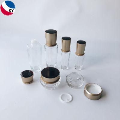 Luxury 30g 50g 30ml 50ml 100ml 120ml Clear Round Cream Glass Jar Lotion Glass Pump Bottle Toner Bottle Cosmetic Packaging Sets