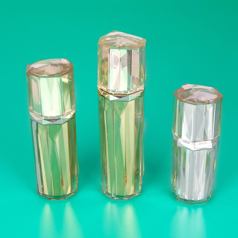 High-Grade 30ml 50ml 100ml Empty Plastic Diamond Shape Double Wall Shiny Luxury Cosmetic Lotion Bottle for Cosmetic Packaging