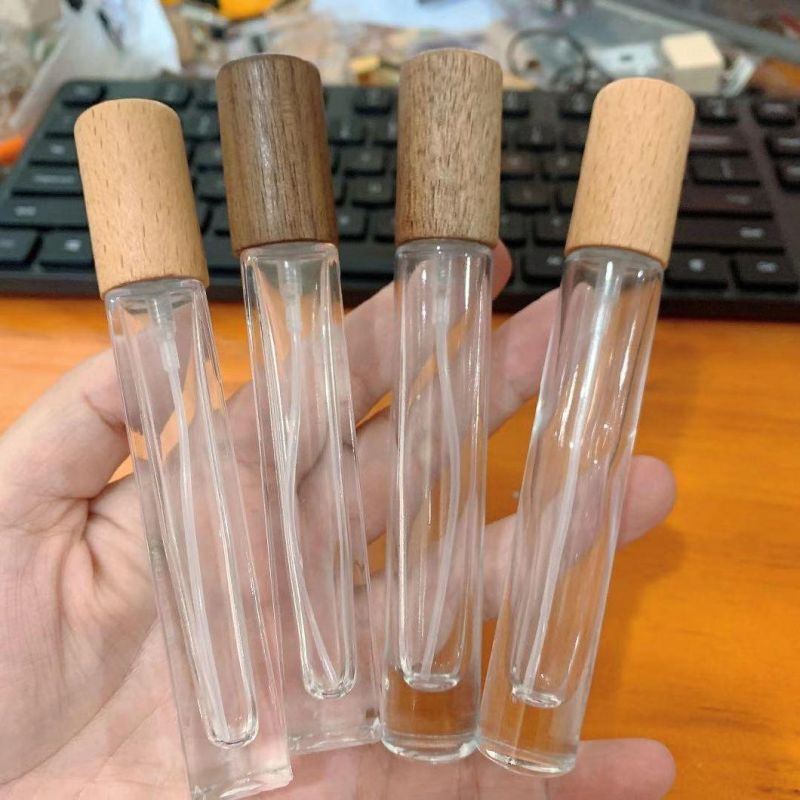 10ml 15ml Empty Perfume Bottle Thick Glass Mist Atomizer with Wood Cap Sustainable