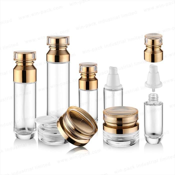 Empty Lotion Clear Glass Cosmetics Packaging Bottles with Golden Color Pump