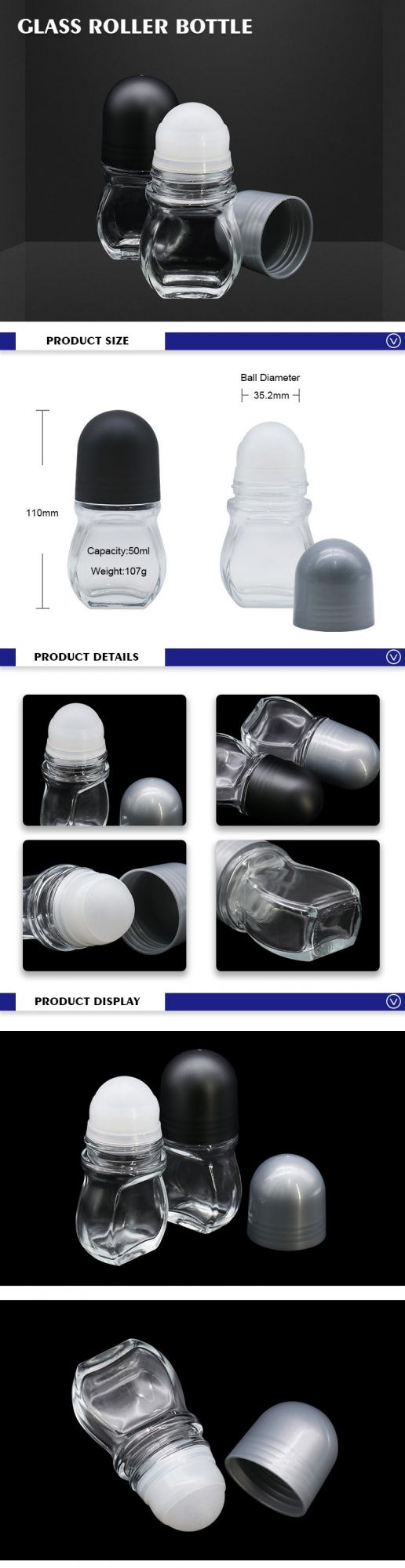 Wholesale Eco Friendly Skincare Packaging Manufacturer Empty 50ml Cosmetic Glass Roller Bottle