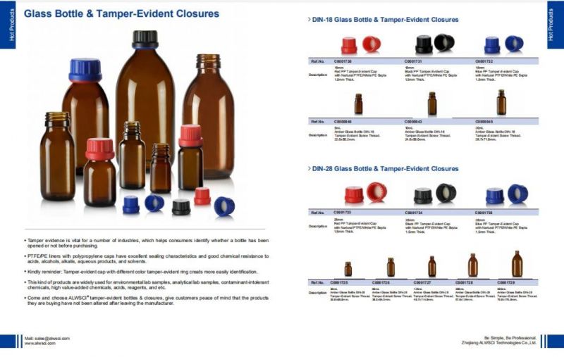 Alwsci Lab Use DIN-28 Tamper-Evident Screw 15ml Amber Storage Bottle for Chromatography