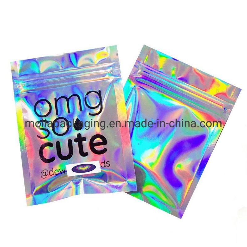 Shine Foil Film Resealable Smell Proof Ziplock Bags Laser Holographic Rainbow Color Stand up Food Pouch Aluminum Rainbow Foil Packaging Bags