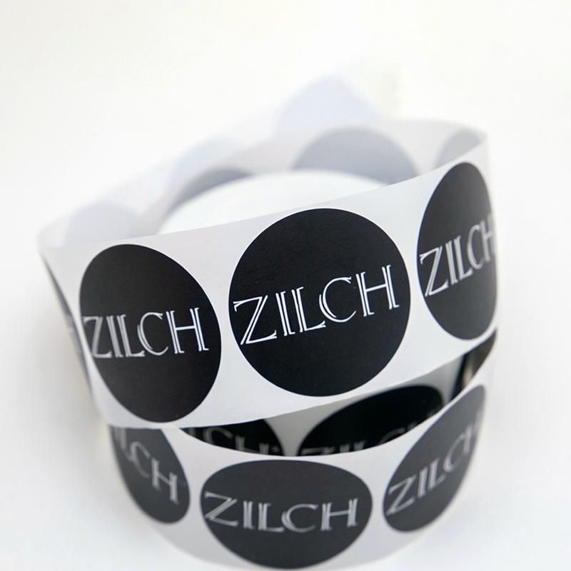 Rolling Printed Round Custom Round Paper Black Sticker for Wrapping Tissue Paper Packaging