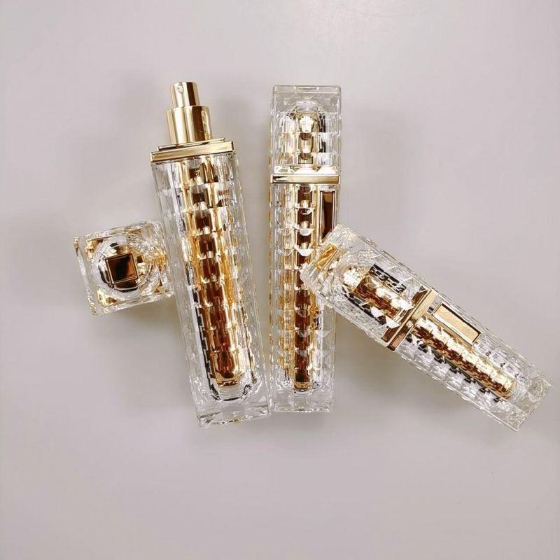 30ml 50ml 100ml Square Gold Acrylic Emulsion Bottle Diamond Foundation Bottle for Cream Serum