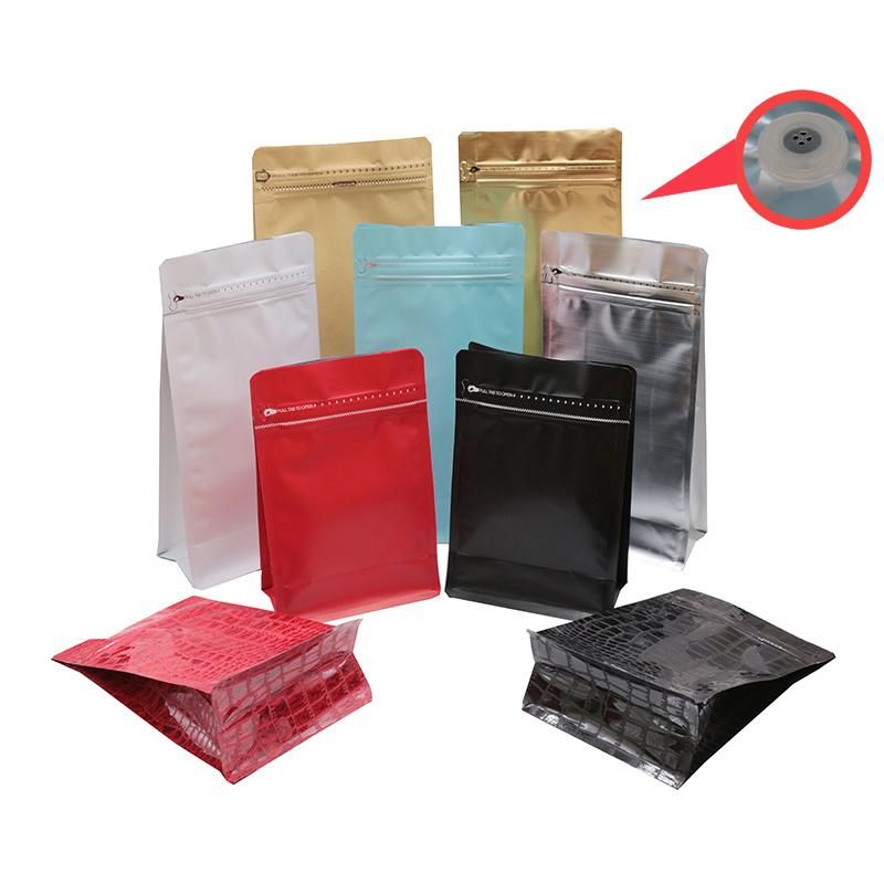 Ready to Ship Standing up Flat Bottom Coffee Beans Plastic Packaging Bags 100g 250g 500g 1kg