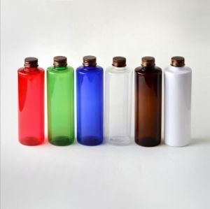 250ml Pet Plastic Flat Shoulder Shampoo Hair Care Bottle with Aluminum Screw Cap