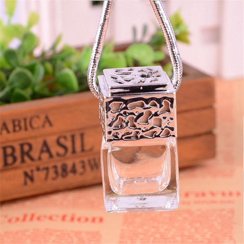 6ml Wholesale Square Shape Metal Cap with Rope Glass Refill Empty Car Perfume Diffuse Hanging Bottle