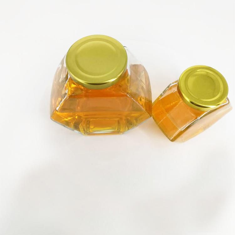 250ml Glass Bottle Hexagon Glass Honey Jam Bottles Containers Honeycomb Shape