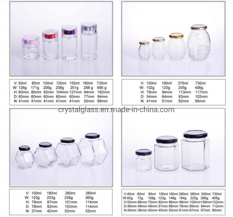 Hexagon Honey Jam Jar High-End Glass Bird Nest Jar 80ml/120ml/150ml/180ml/300ml