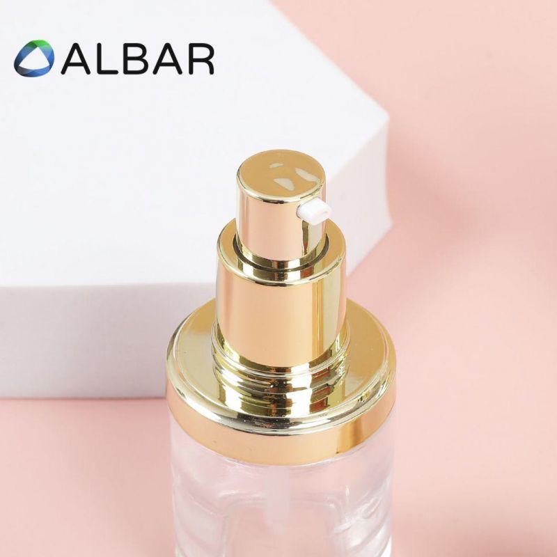 Light Gold Twist off Press Pump Personal Care Cosmetic Glass Bottles in Round and Cylinder