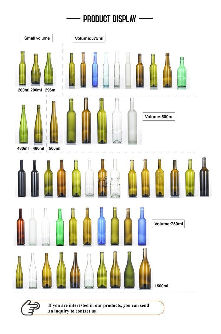 Classic Amber Green Transparent or Frosted 75cl Grape Red Wine Glass Bottle with Cork and Sleeve 750ml