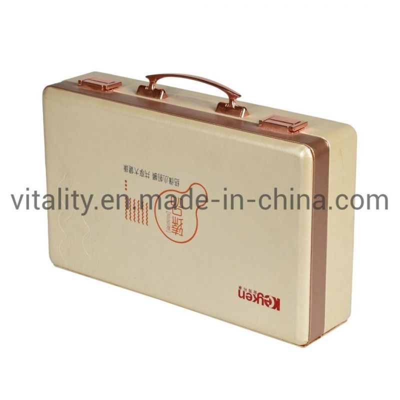 Beauty Salon Cosmetics Customized Luxury PU Leather Embossing Hardware Lock Hand Box Packaging Gold Box