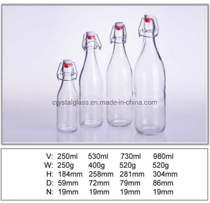 500ml 1000ml Swing Top Beverage Milk Glass Bottle with Clip Ceramics Lid