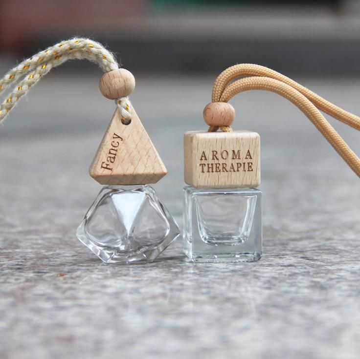 Car Hanging Perfume Bottle Wooden Cap Empty Diffuse Glass Bottle