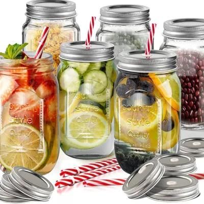 Custom 500ml Empty Wide Mouth Round Mason Jars with Lids and Straws