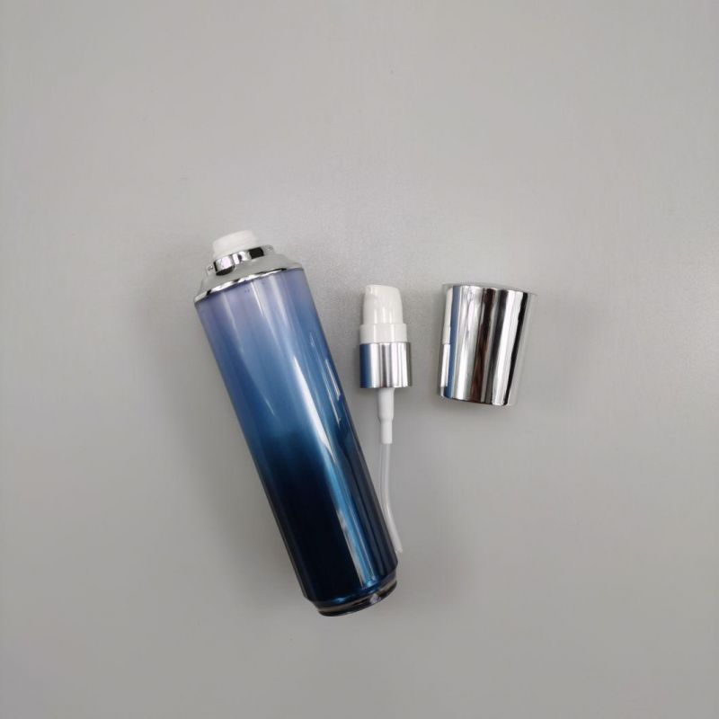 30ml 50ml 90ml Round Blue Acrylic Bottle Cream Serum Bottle with Silver Cap for Essence