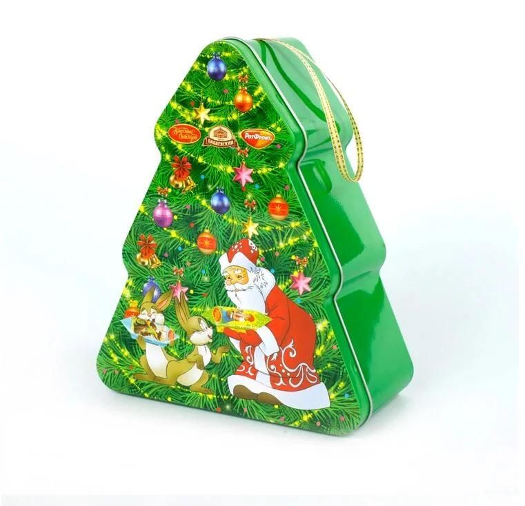 Popular Christmas Tree Tin Box Metal Gift Box Candy Packing Box for Children