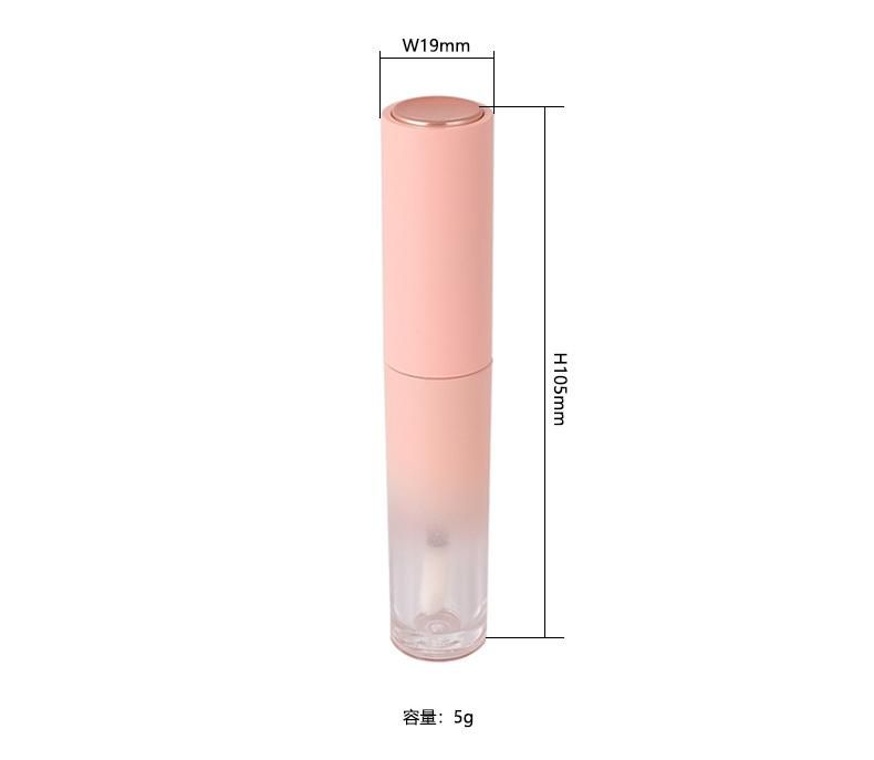 Super Lovely High Quality 5ml Pink Gradient Empty Plastic Lip Gloss Packaging Custom Top Lip Gloss Tubes with Nude Pink Wands