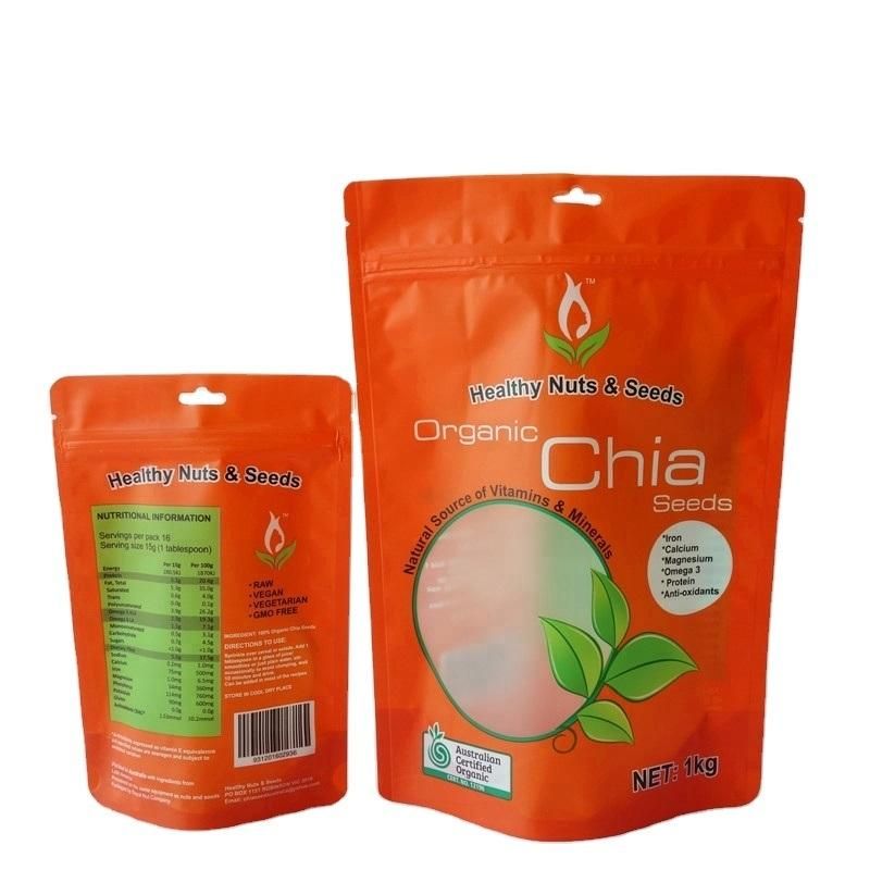 Stand up Chia Seeds Packaging Pouch Plastic Zipper Food Stand up Bags