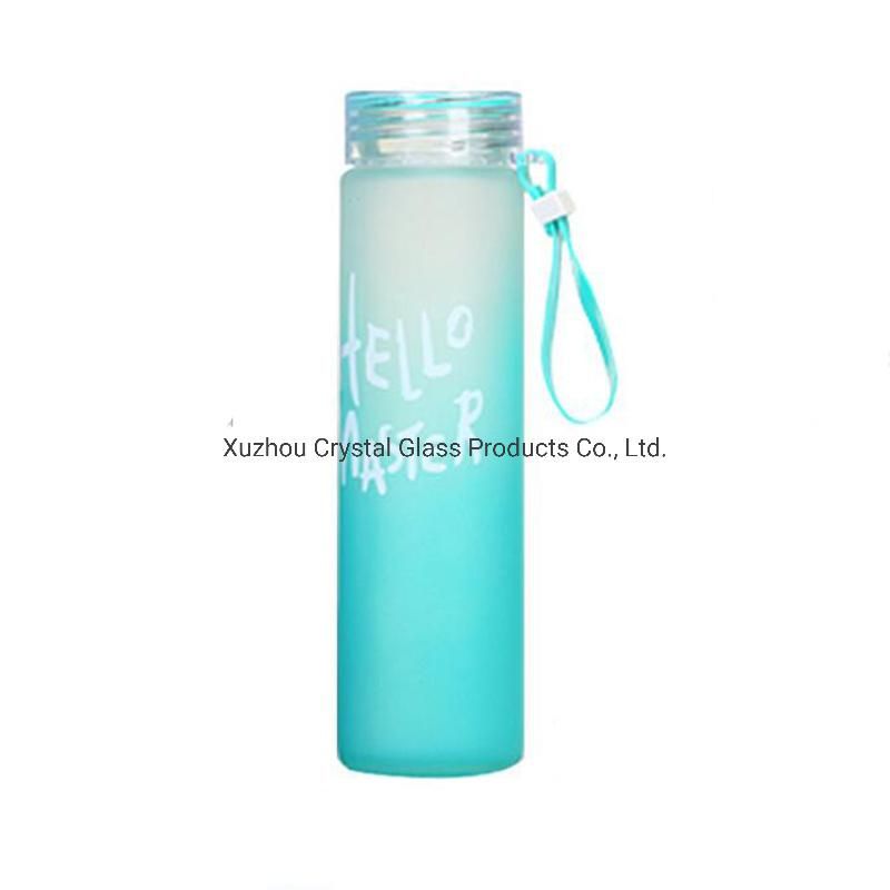 Colorful Letter Glass Water Bottle with Cloth Cover Frosted Portable Bottle Glass