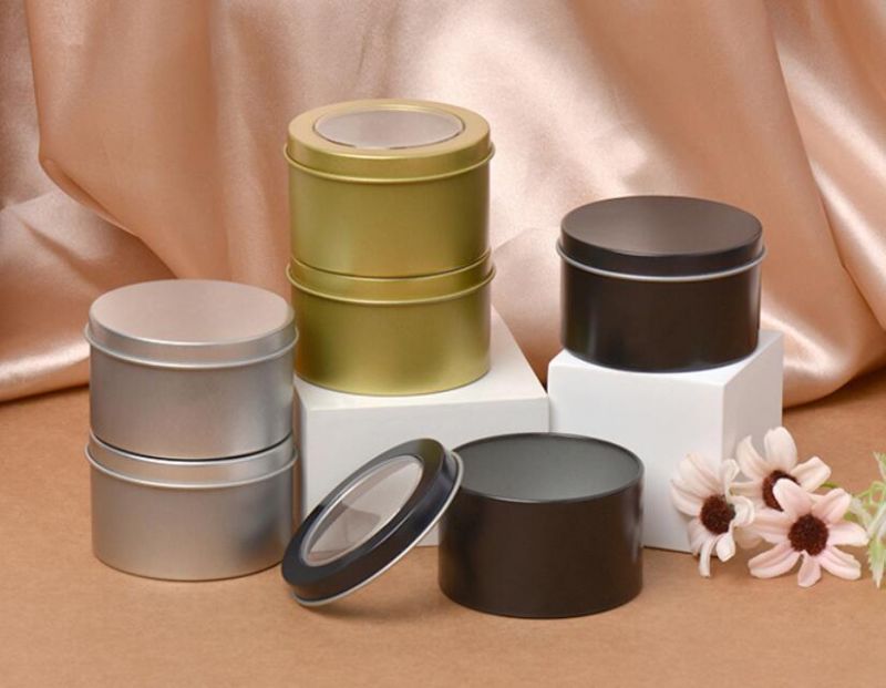 Full Size Wax Candle Packing Tin Metal Can Flat Tin Candle Jar Candy Box Tea Box Gold Metal Can