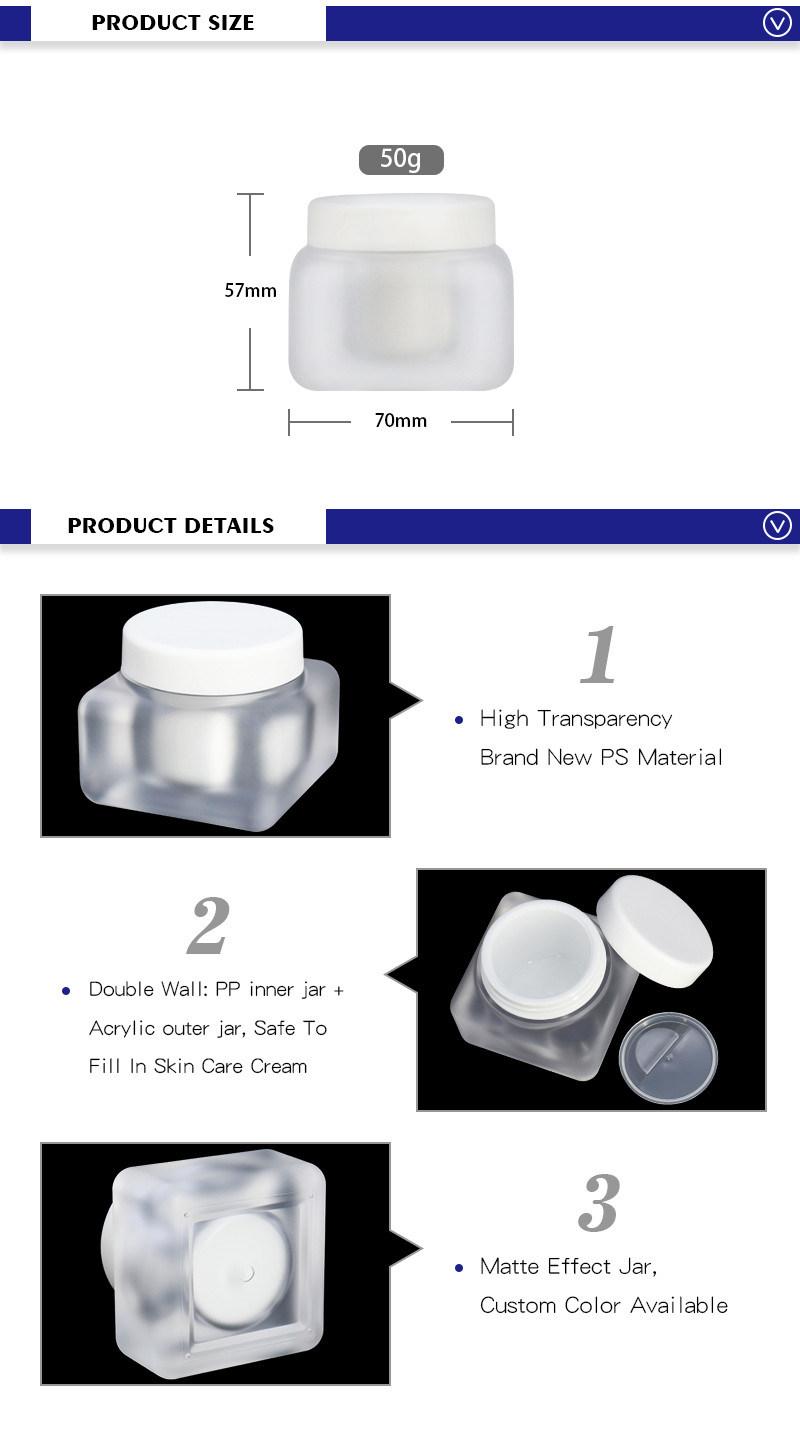 Factory Supply Wholesale 50 Ml Clear Matte Square Empty Cosmetic Containers