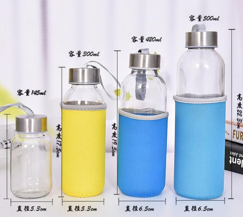 High Quality Empty Clear Glass Juice Water Bottle with Ss Lid Logo Printing