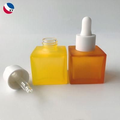 30ml Yellow Frosted Essential Oil Bottle Cosmetic Square Glass Dropper Bottle Packaging