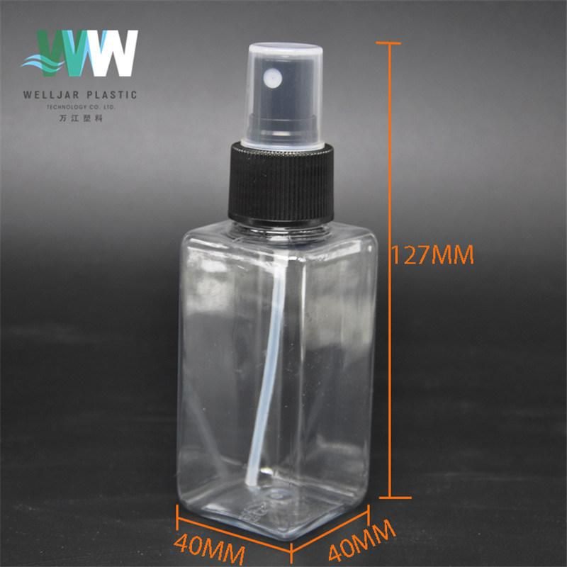 100ml Plastic Transparent Square Bottle with Mist Sprayer or Pump