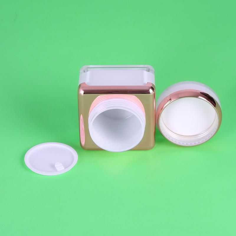 Hot-Selling 50g Pearl White Square Acrylic Waist Cosmetic Cream Jar for Cosmetic Packaging