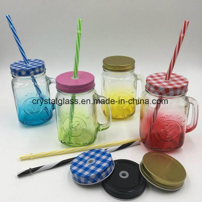 Cactus Glass Mason Jar with Handle and Metal Lid