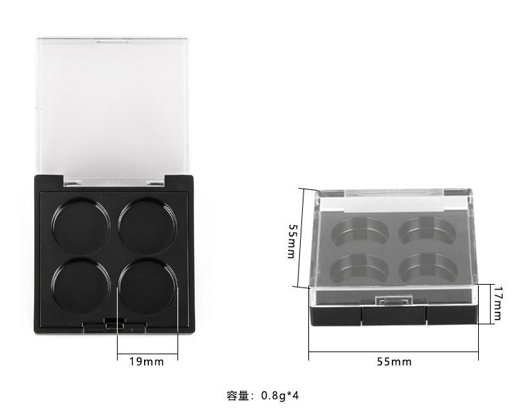 4 Round Holes Clear Transparent Black Square Plastic Empty Eyeshadow Case for Makeup Products