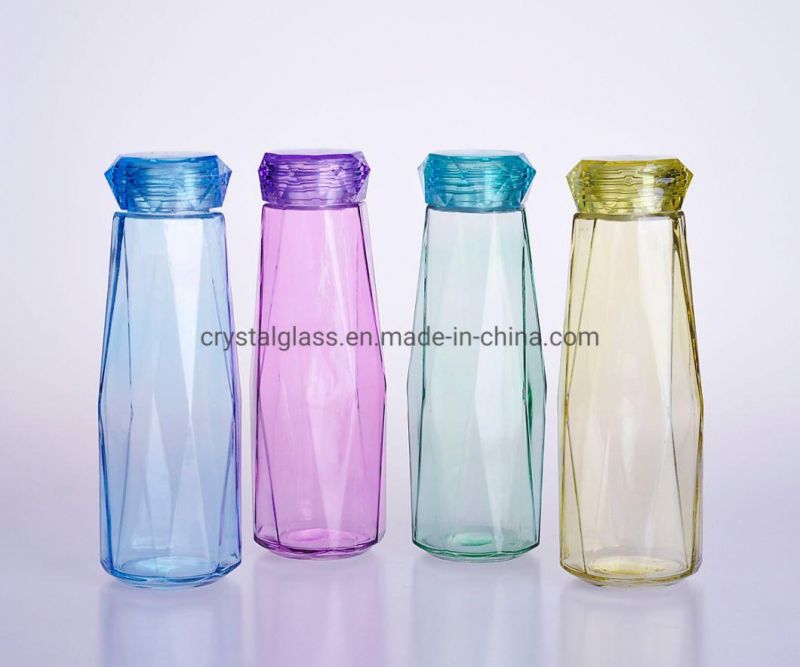 Colorful Leak Proof Diamond Lid Crystal Glass Water Bottle 500ml with Custom Logo