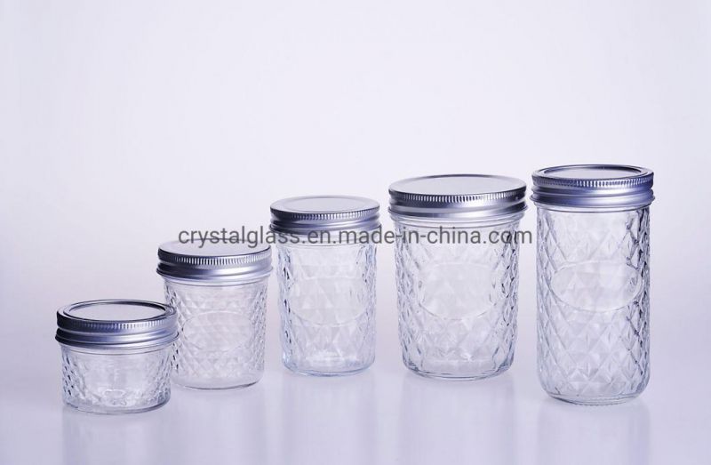 200ml 350ml Embossed Food Grade Glass Beverage Drinking Jar with Lid with Holes and Straw