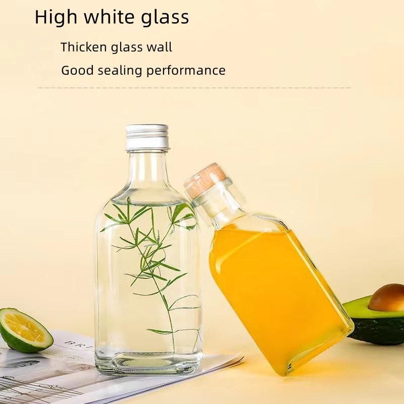 250ml 375ml 500ml Hot Sale Clear Square Glass Bottle with Rubber Stopper for Juice Water Milk Beverage Drinking