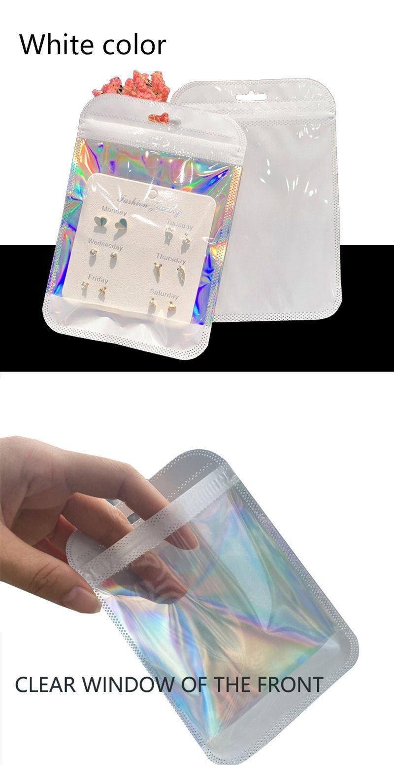 Holographic Film Plastic Bag White Bag Cosmetic Zipper Bags